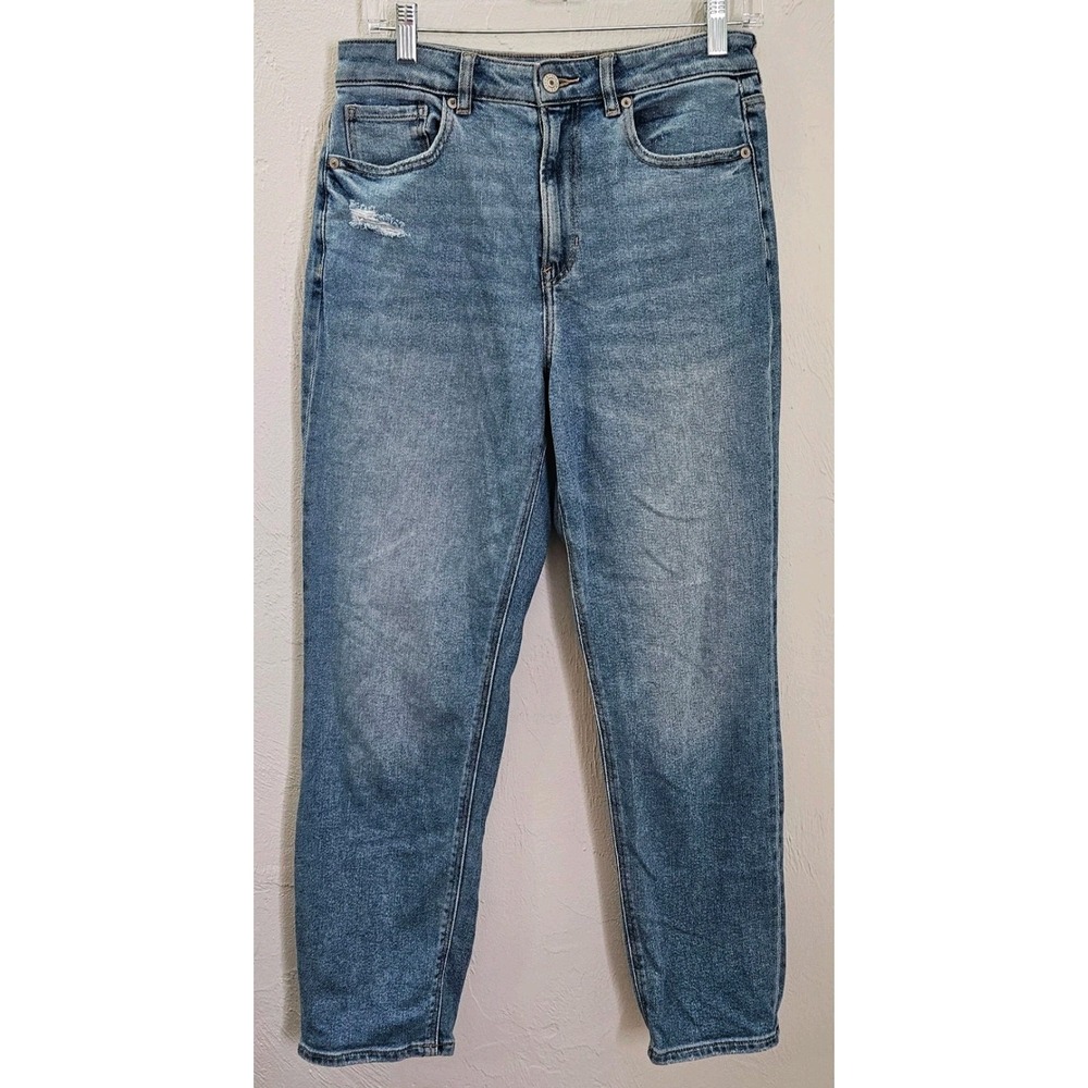 American Eagle Size 8 Regular Stretch High Rise Mom Jean Distressed Light Wash